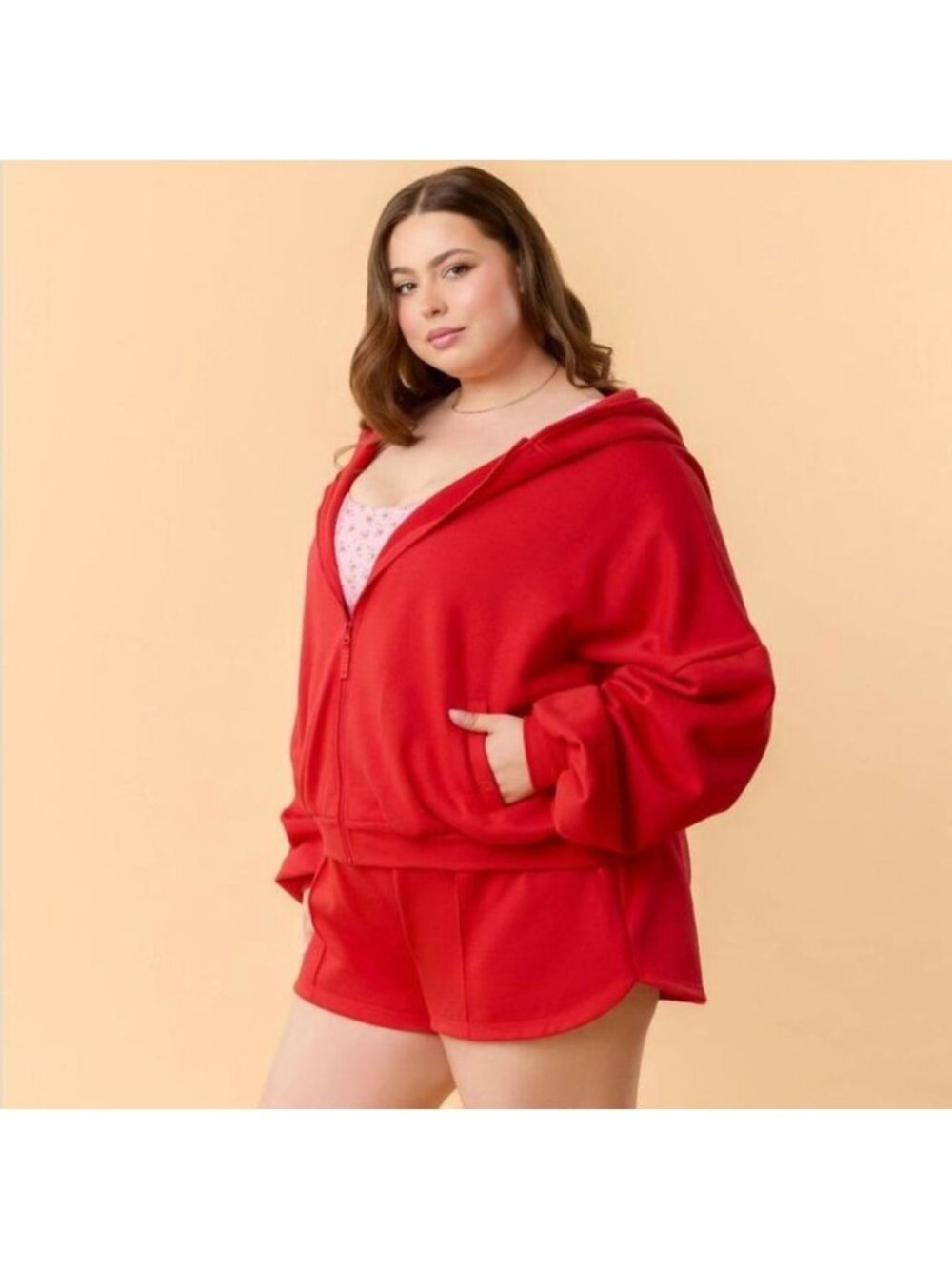 Plus Red Zip-Front Hooded Top